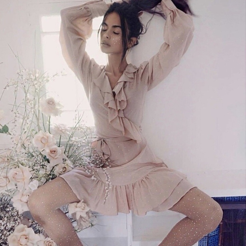 Selkie The Wrap Dress Pink in Sparkle Latte - Picture 5 of 10